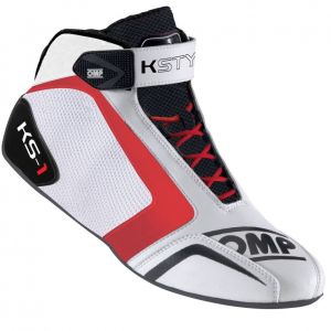 Buty kartingowe OMP KS-1 - Białe / czarno-czerwone wstawki
