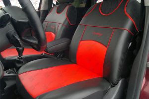POK-TER Koszulki samochodowe uniwersalne TUNING skóra czerwone KOMPLET - rozm A