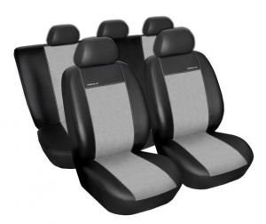 Skórzane pokrowce samochodowe miarowe PREMIUM CZARNO-SZARE Volkswagen Golf V + podłokietnik 2005-201